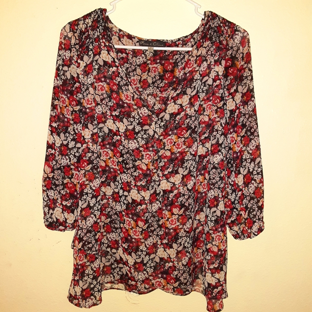 Rose Olive Floral Blouse